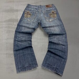 Vintage Franky Max Crazy Bootcut Y2K Baggy Wide Leg Faded Blue Jeans 34 x 32